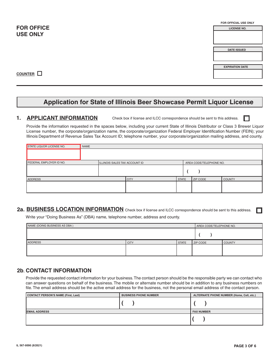 Form IL567-0090 Application for State of Illinois Beer Showcase Permit License - Illinois, Page 3