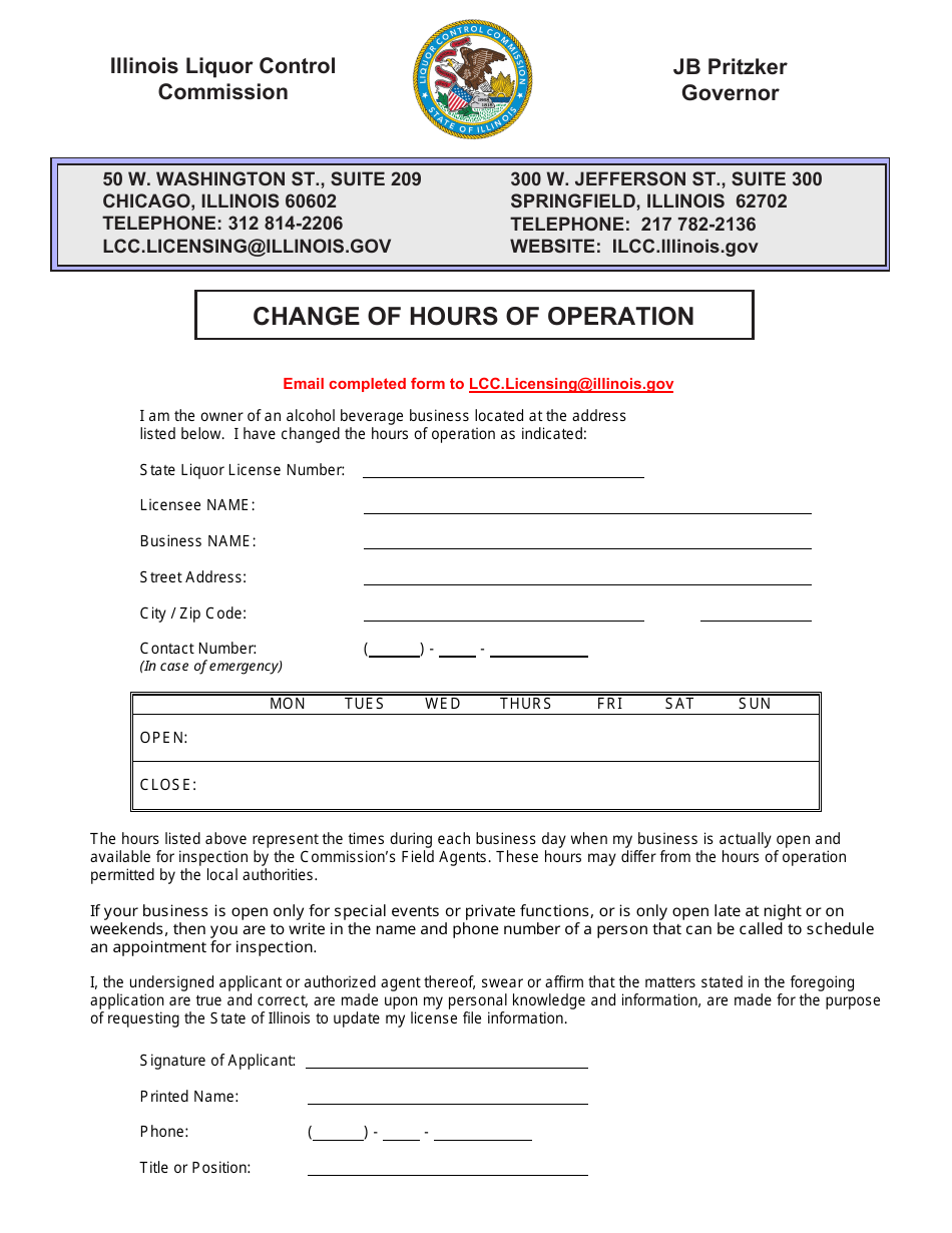 Change of Hours of Operation - Illinois, Page 1