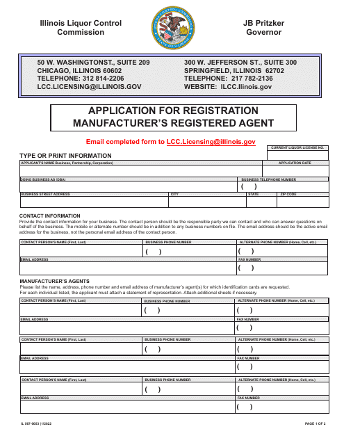 Form IL567-0053 Application for Registration Manufacturer's Registered Agent - Illinois