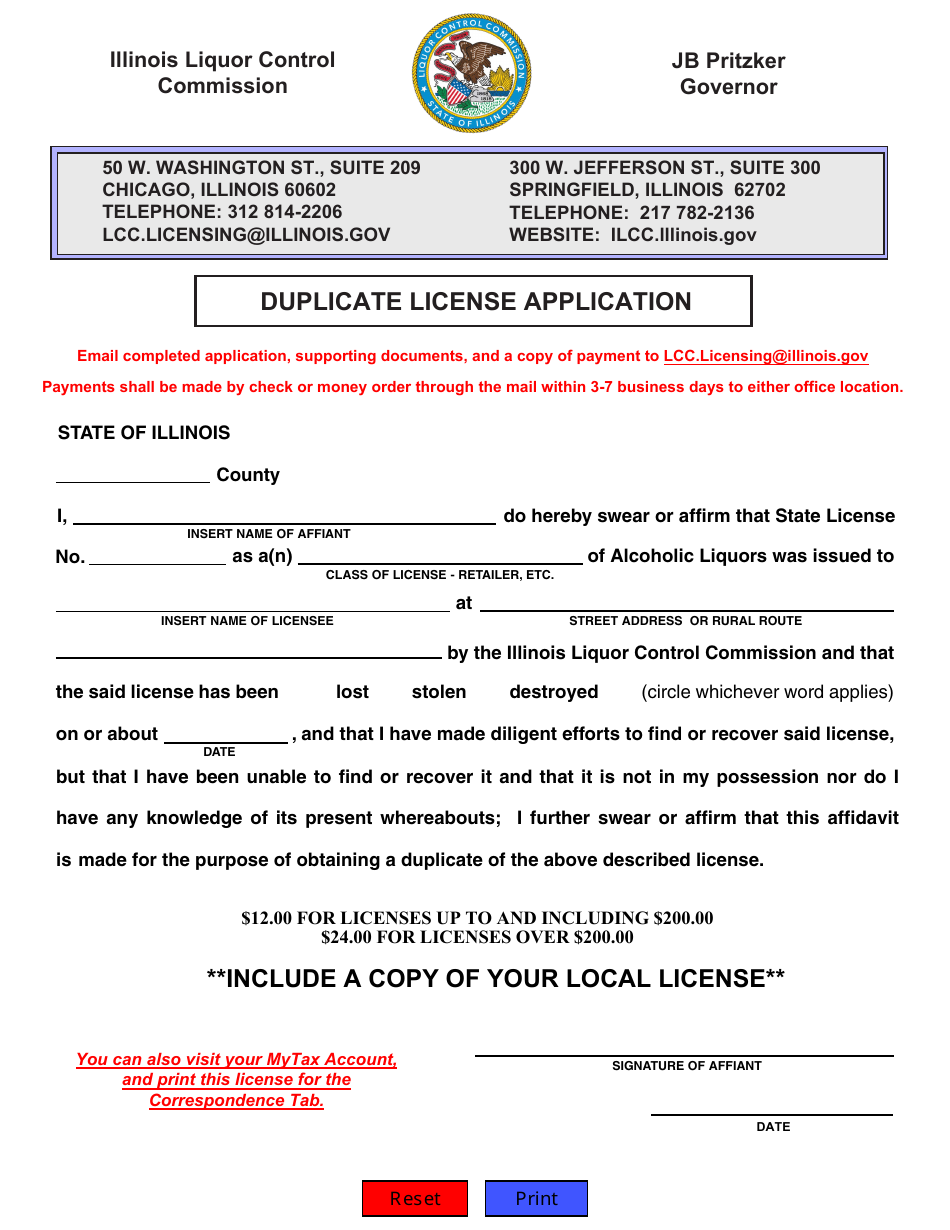 Duplicate License Application - Illinois, Page 1