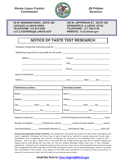 Notice of Taste Test Research - Illinois Download Pdf