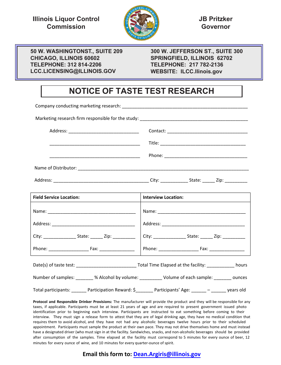 Notice of Taste Test Research - Illinois, Page 1