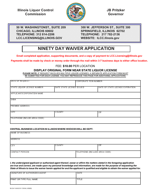 Ninety Day Waiver Application - Illinois Download Pdf