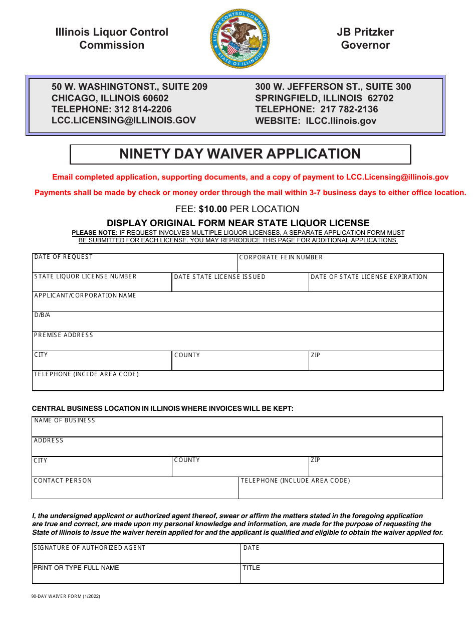 Ninety Day Waiver Application - Illinois, Page 1