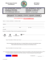 Document preview: Form LCC-RCL Request to Cancel State Liquor License - Illinois