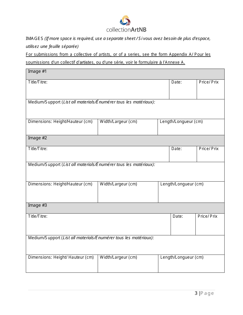 Artwork Acquisitions Application Form - New Brunswick, Canada (English / French), Page 3