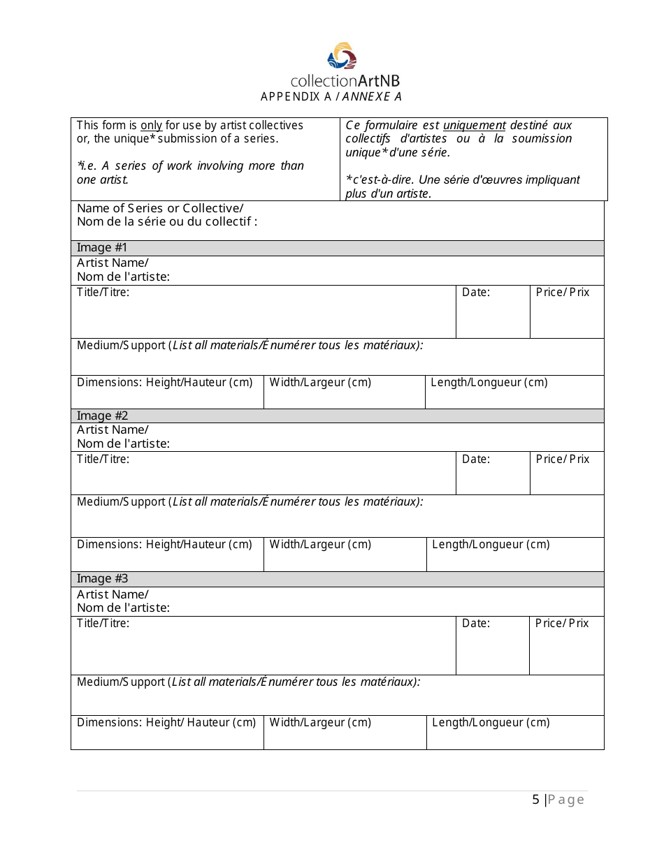 Artwork Acquisitions Application Form - New Brunswick, Canada (English / French), Page 5