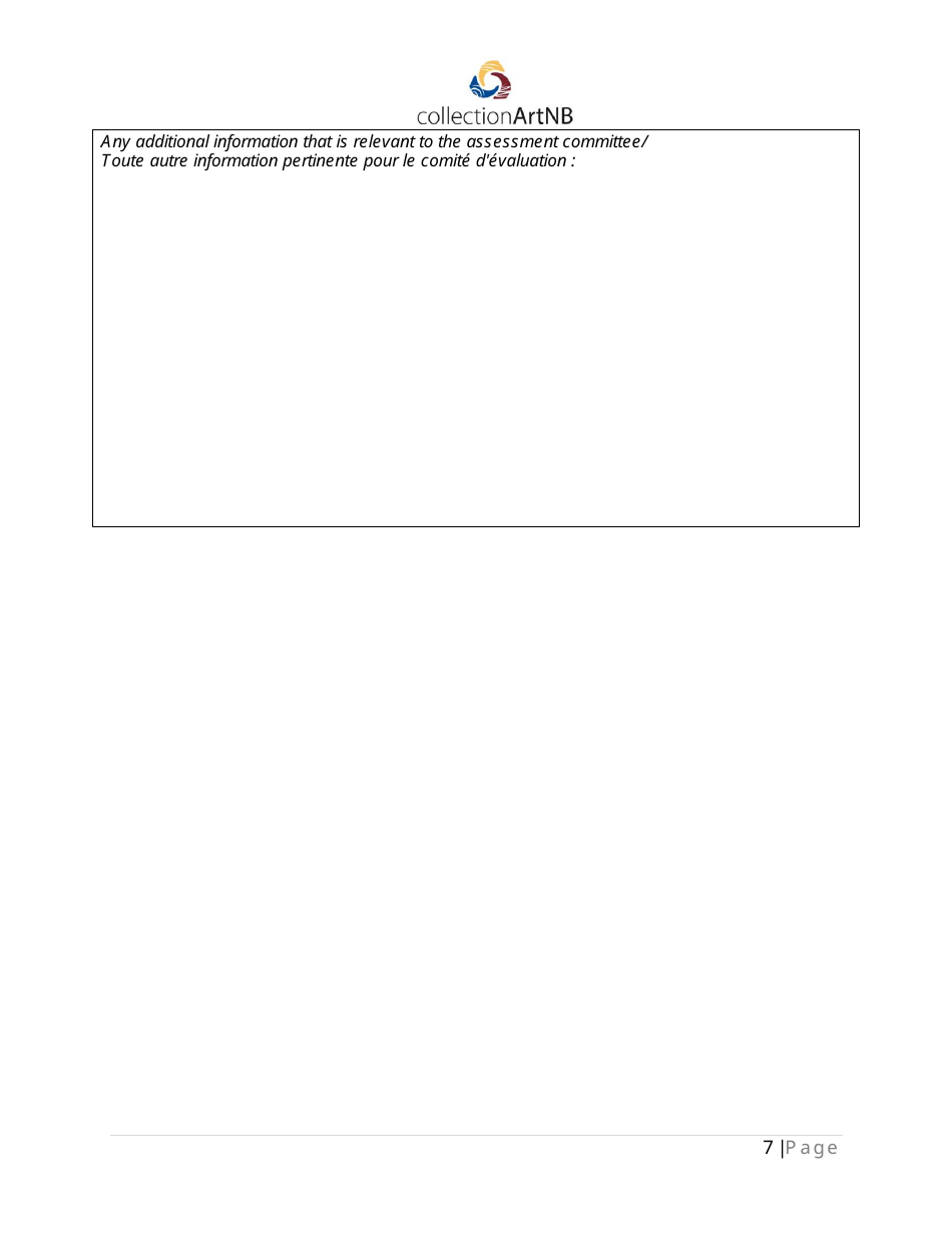 Artwork Acquisitions Application Form - New Brunswick, Canada (English / French), Page 7