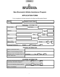Application Form - New Brunswick Athlete Assistance Program - New Brunswick, Canada