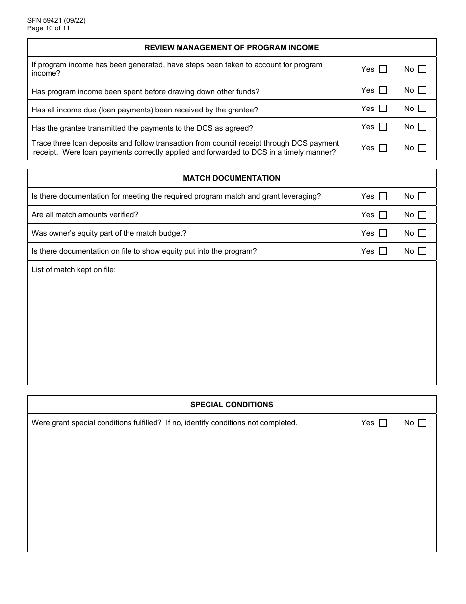 Form SFN59421 Cdbg File Monitoring Review - North Dakota, Page 10