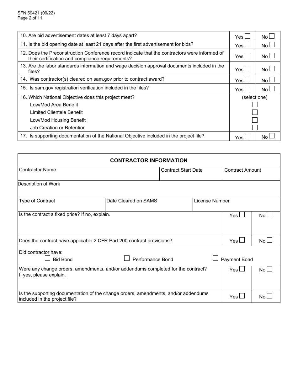 Form SFN59421 Cdbg File Monitoring Review - North Dakota, Page 2