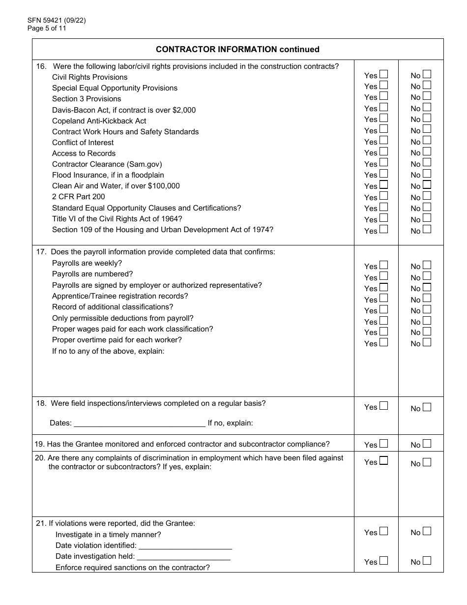 Form SFN59421 Cdbg File Monitoring Review - North Dakota, Page 5