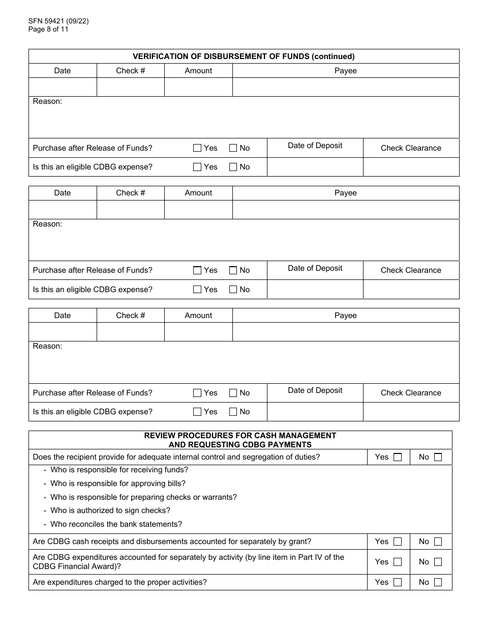 Form SFN59421 Cdbg File Monitoring Review - North Dakota, Page 8
