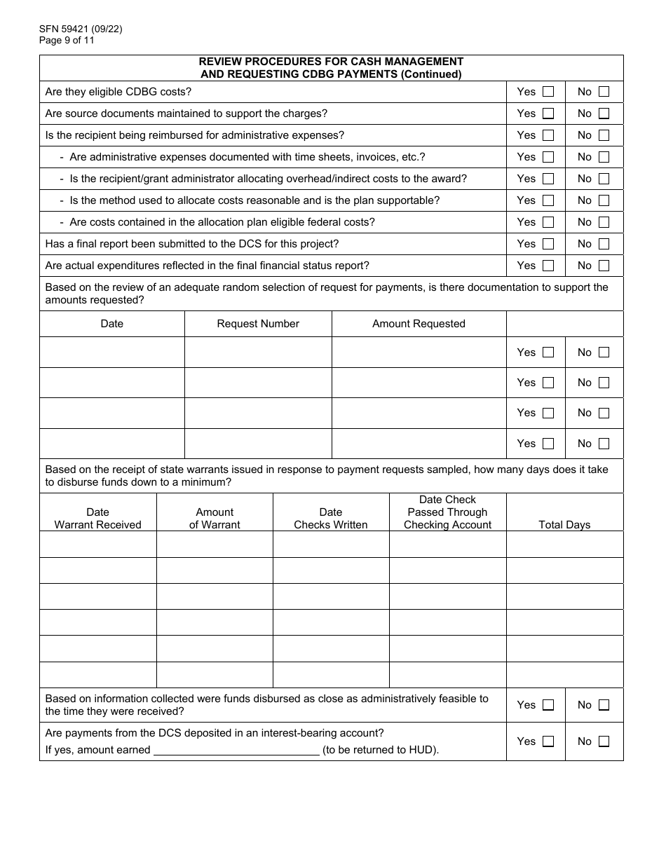 Form SFN59421 Cdbg File Monitoring Review - North Dakota, Page 9