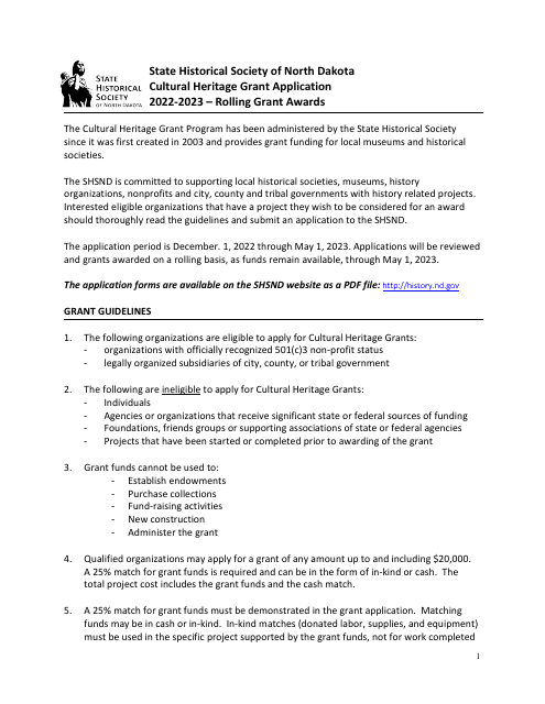 Cultural Heritage Grant Application Form - North Dakota, 2023