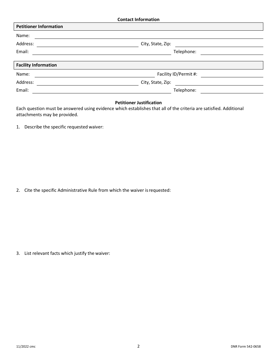 DNR Form 542-0658 Petition for Waiver - Chapter 69 - Iowa, Page 2