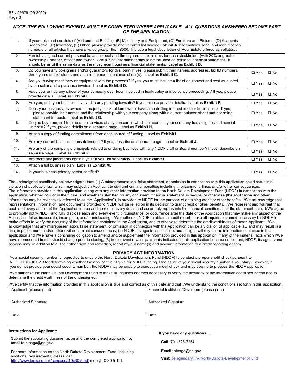 Form SFN59676 North Dakota Development Fund (Nddf) Application - North Dakota, Page 3