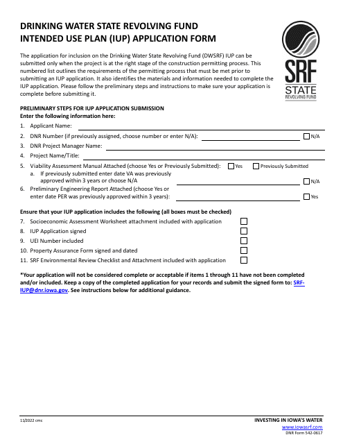DNR Form 542-0617  Printable Pdf