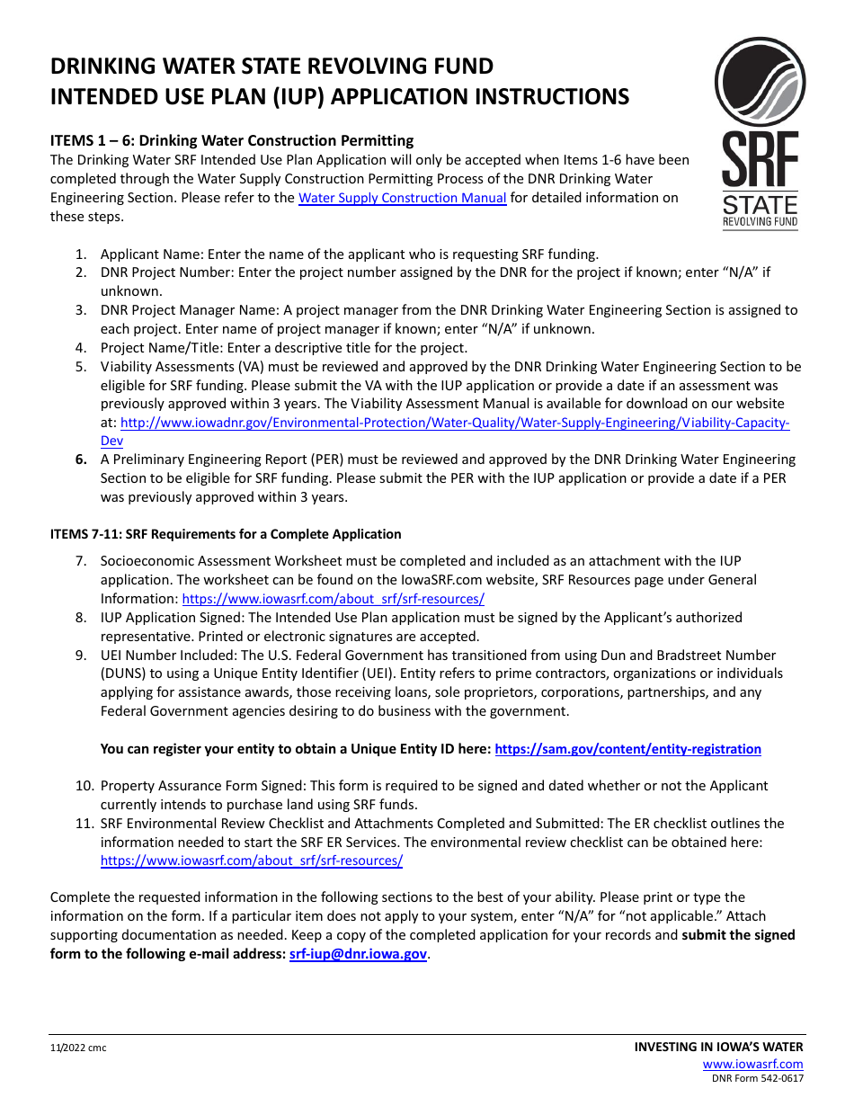 DNR Form 542-0617 Drinking Water State Revolving Fund Intended Use Plan (Iup) Application Form - Iowa, Page 2
