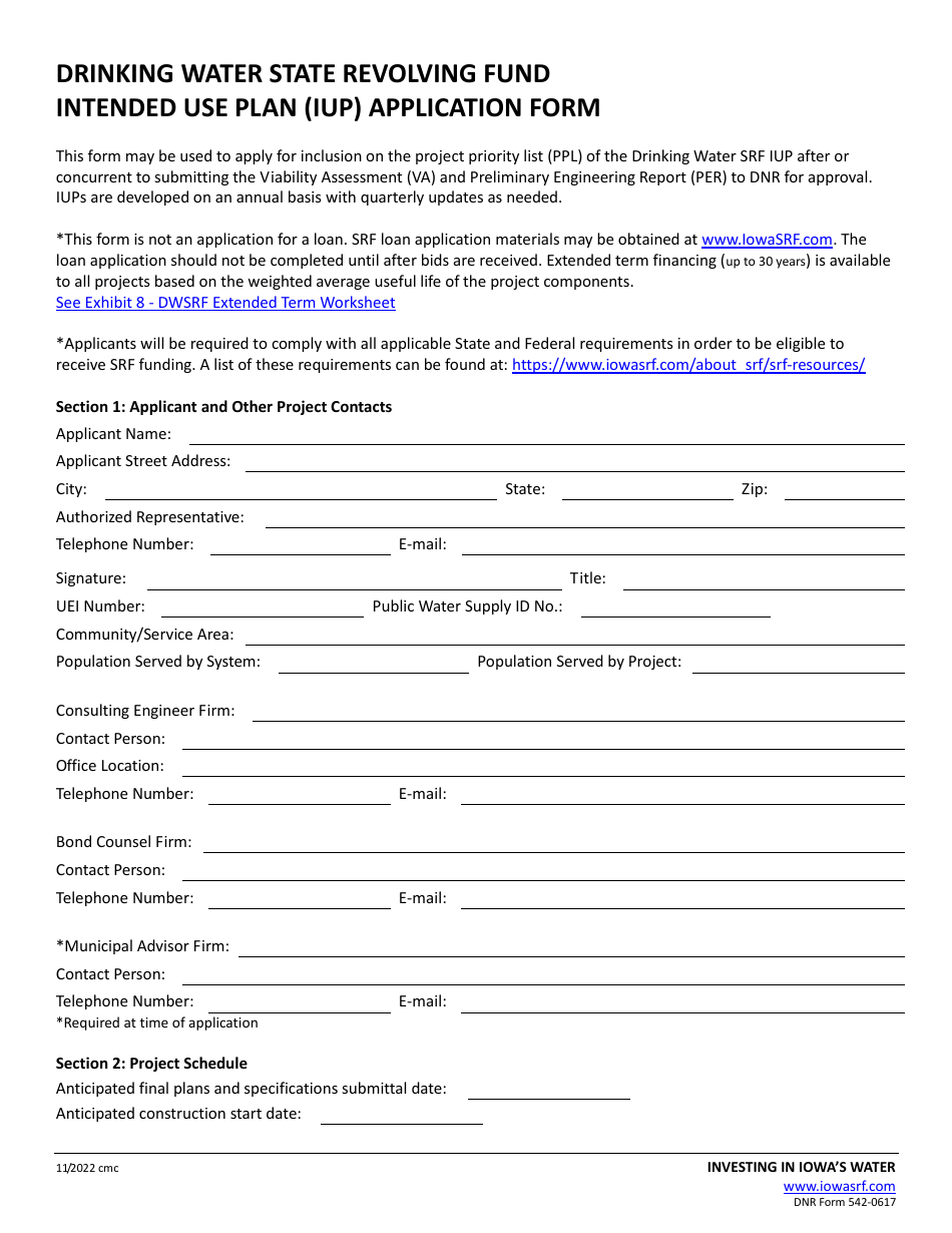 DNR Form 542-0617 Drinking Water State Revolving Fund Intended Use Plan (Iup) Application Form - Iowa, Page 3