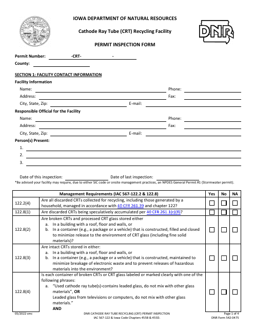 DNR Form 542-0475  Printable Pdf