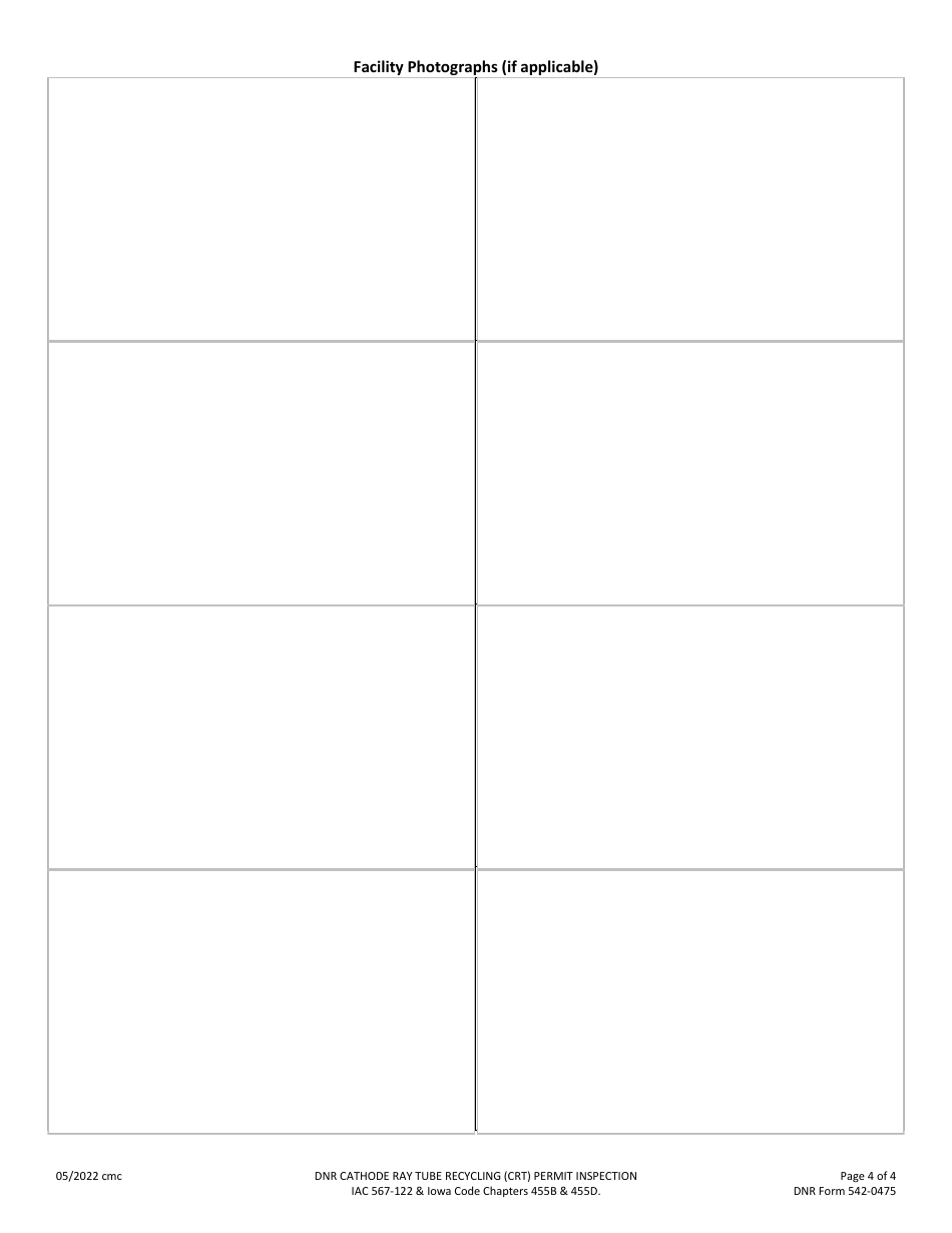 DNR Form 542-0475 Cathode Ray Tube (Crt) Recycling Facility Permit Inspection Form - Iowa, Page 4