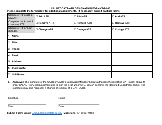 Form CDT-965 Calnet Catr/Atr Designation Form - California, Page 2