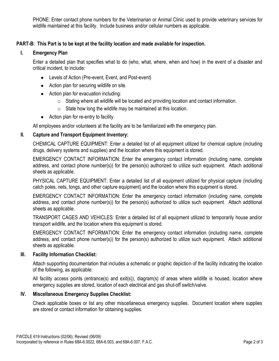 Form FWCDLE619 Captive Wildlife Critical Incident / Disaster Plan - Florida, Page 2