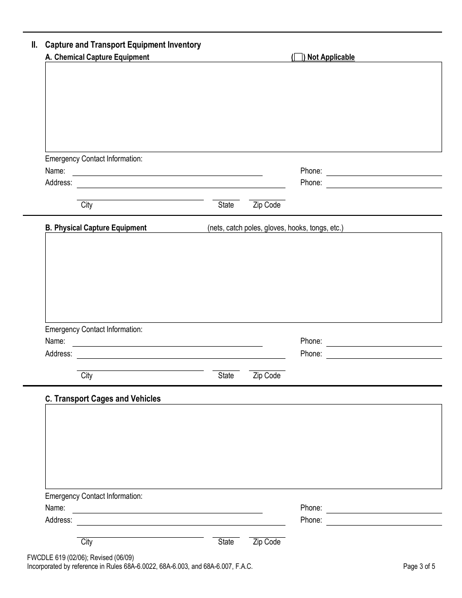 Form FWCDLE619 Captive Wildlife Critical Incident / Disaster Plan - Florida, Page 6