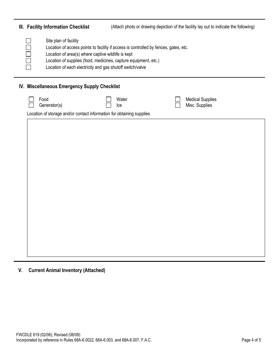 Form FWCDLE619 Captive Wildlife Critical Incident / Disaster Plan - Florida, Page 7