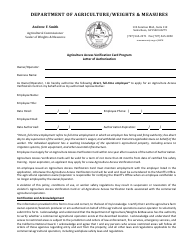Document preview: Letter of Authorization - Agriculture Access Verification Card Program - Sonoma County, California