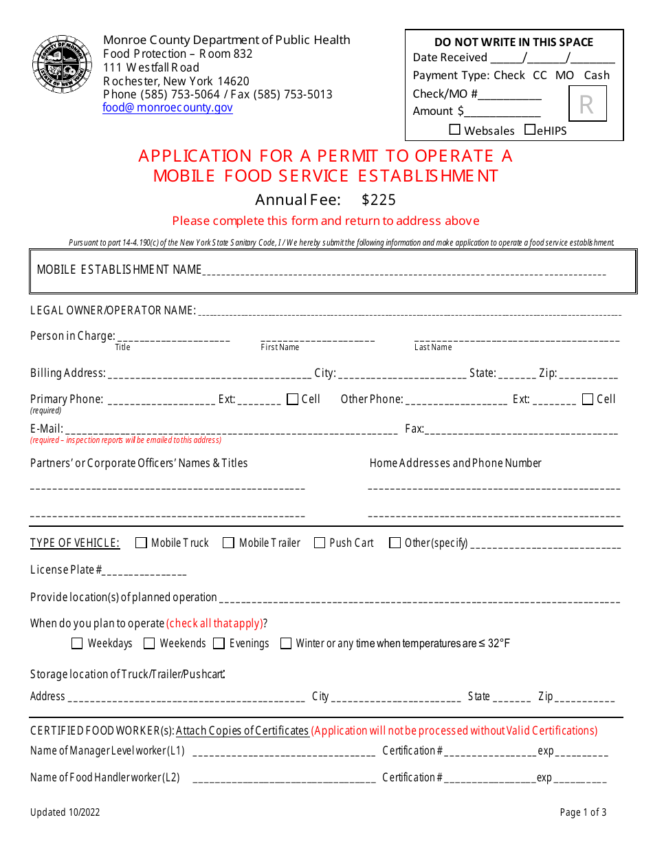 Monroe County, New York Application for a Permit to Operate a Mobile