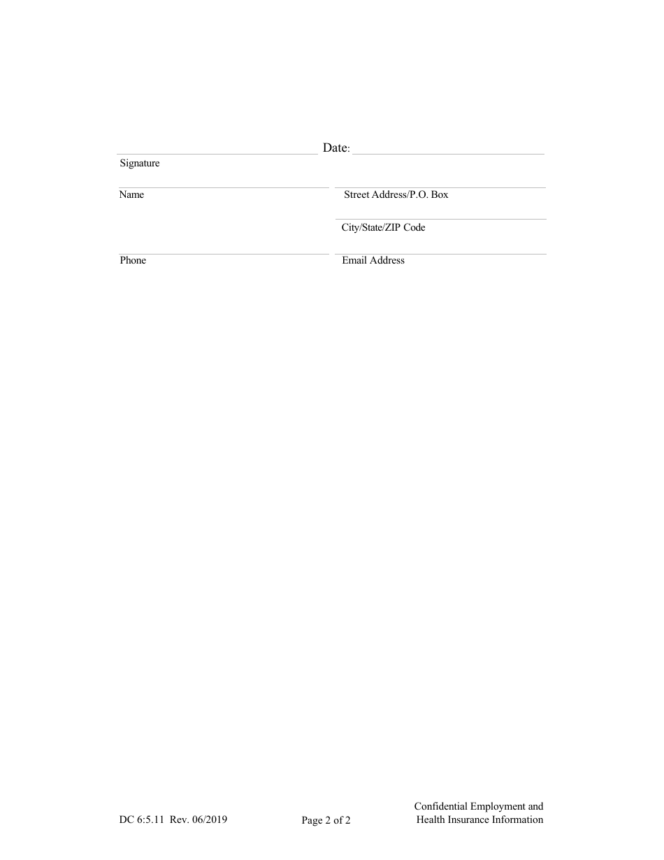 Form DC6:5.11 Confidential Employment and Health Insurance Information - Nebraska, Page 2