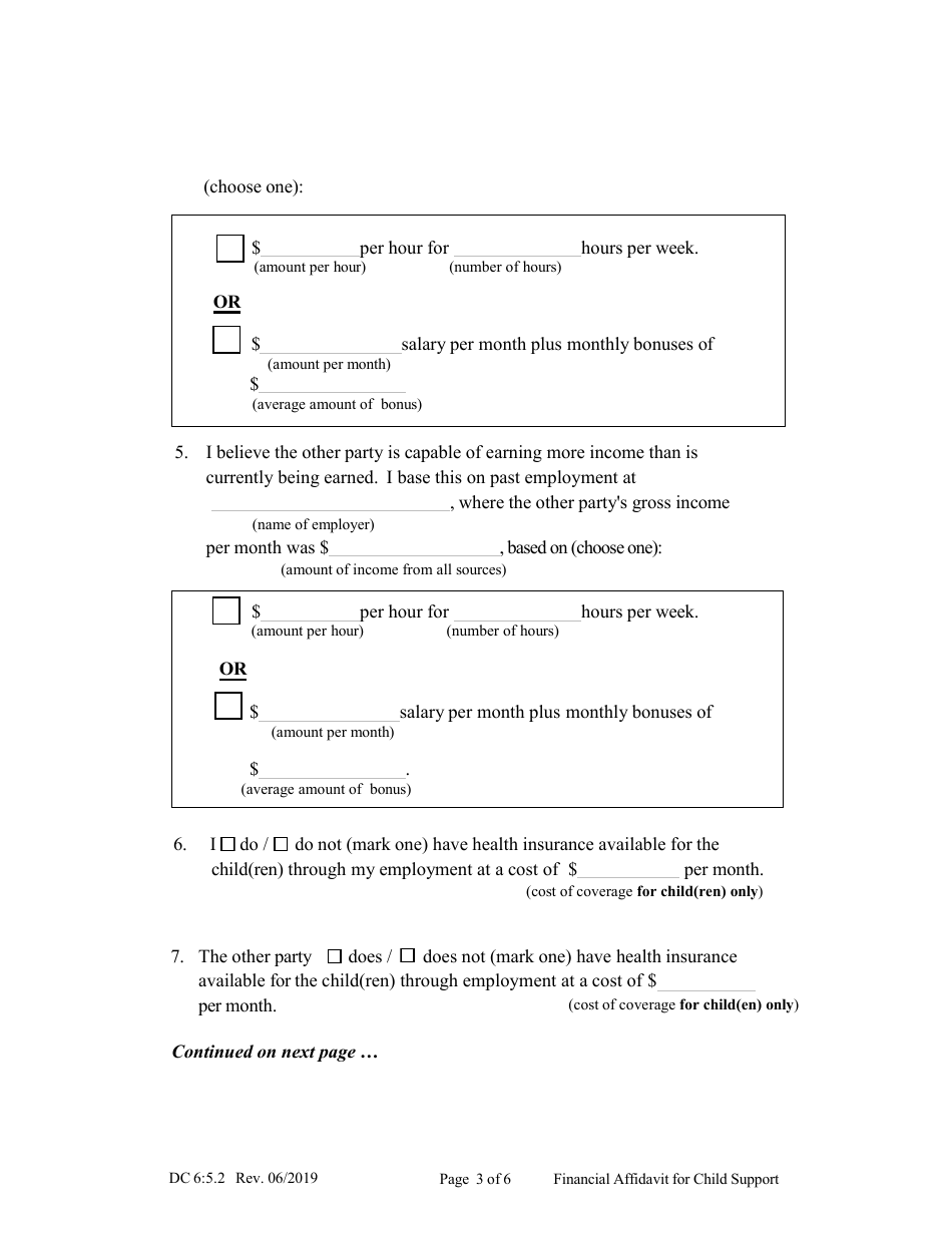 Form DC6:5.2 Financial Affidavit for Child Support - Nebraska, Page 3