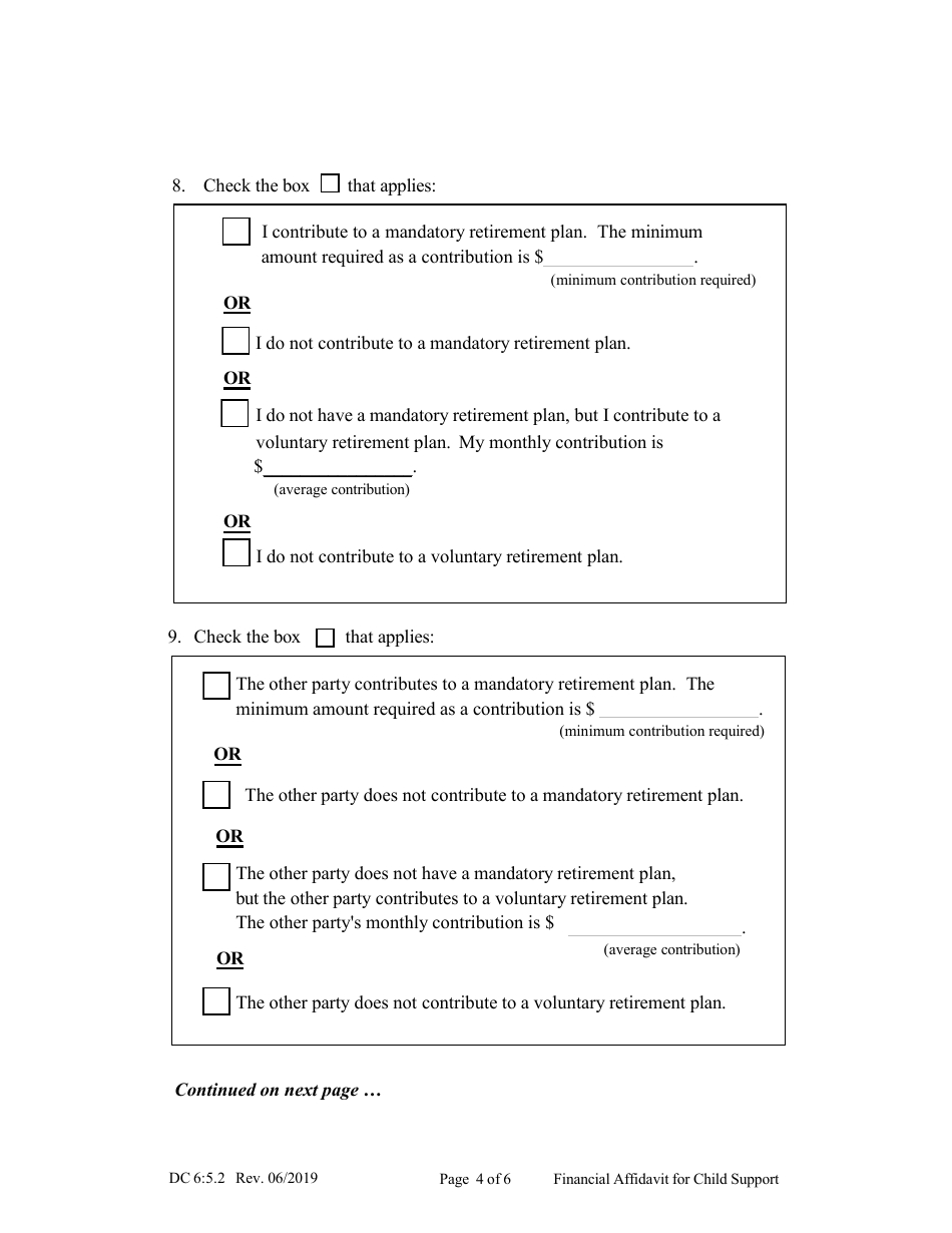 Form DC6:5.2 Financial Affidavit for Child Support - Nebraska, Page 4