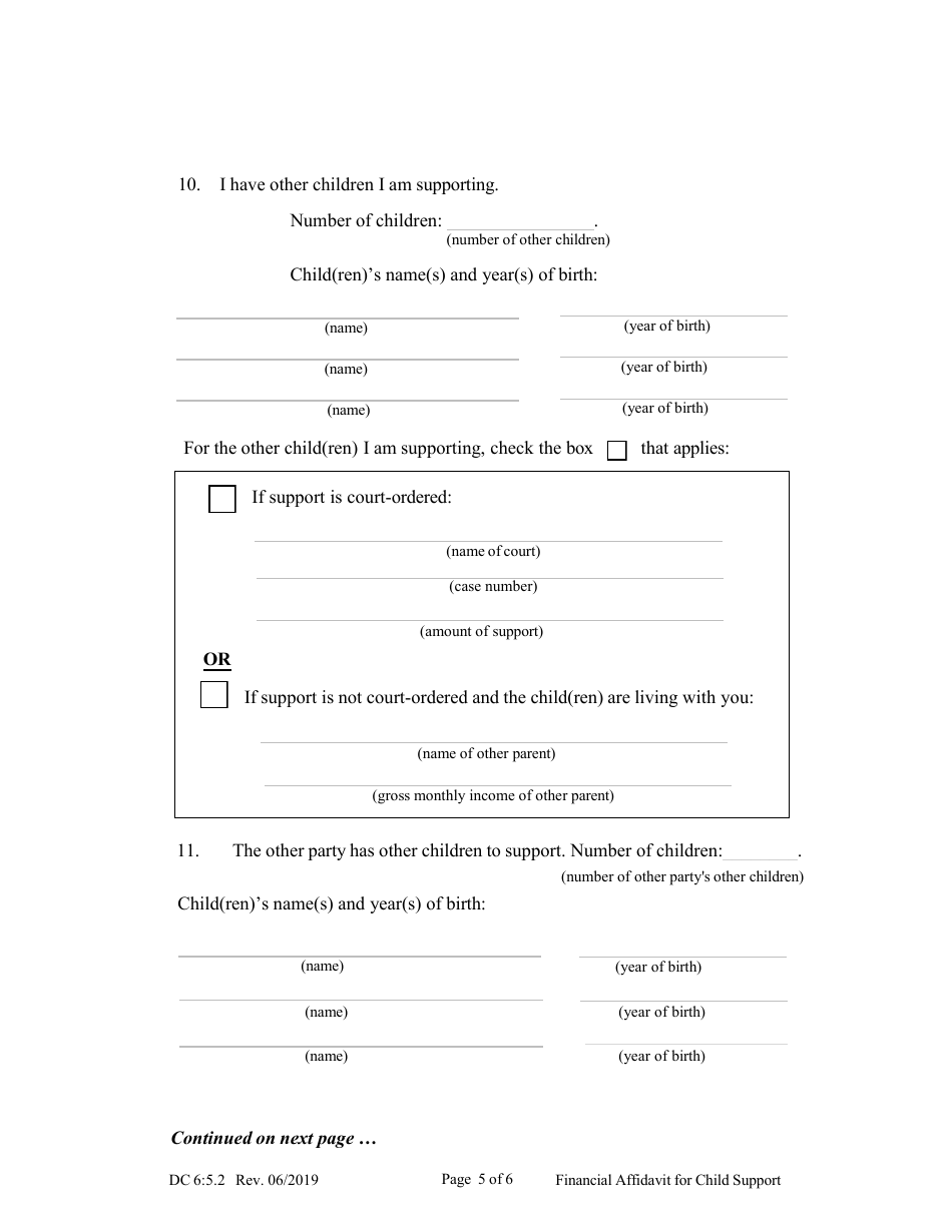Form DC6:5.2 Financial Affidavit for Child Support - Nebraska, Page 5