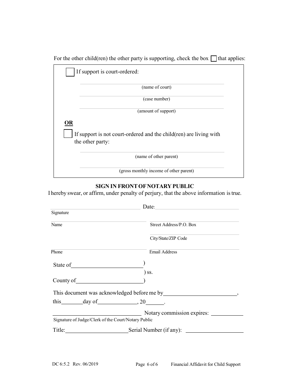 Form DC6:5.2 Financial Affidavit for Child Support - Nebraska, Page 6