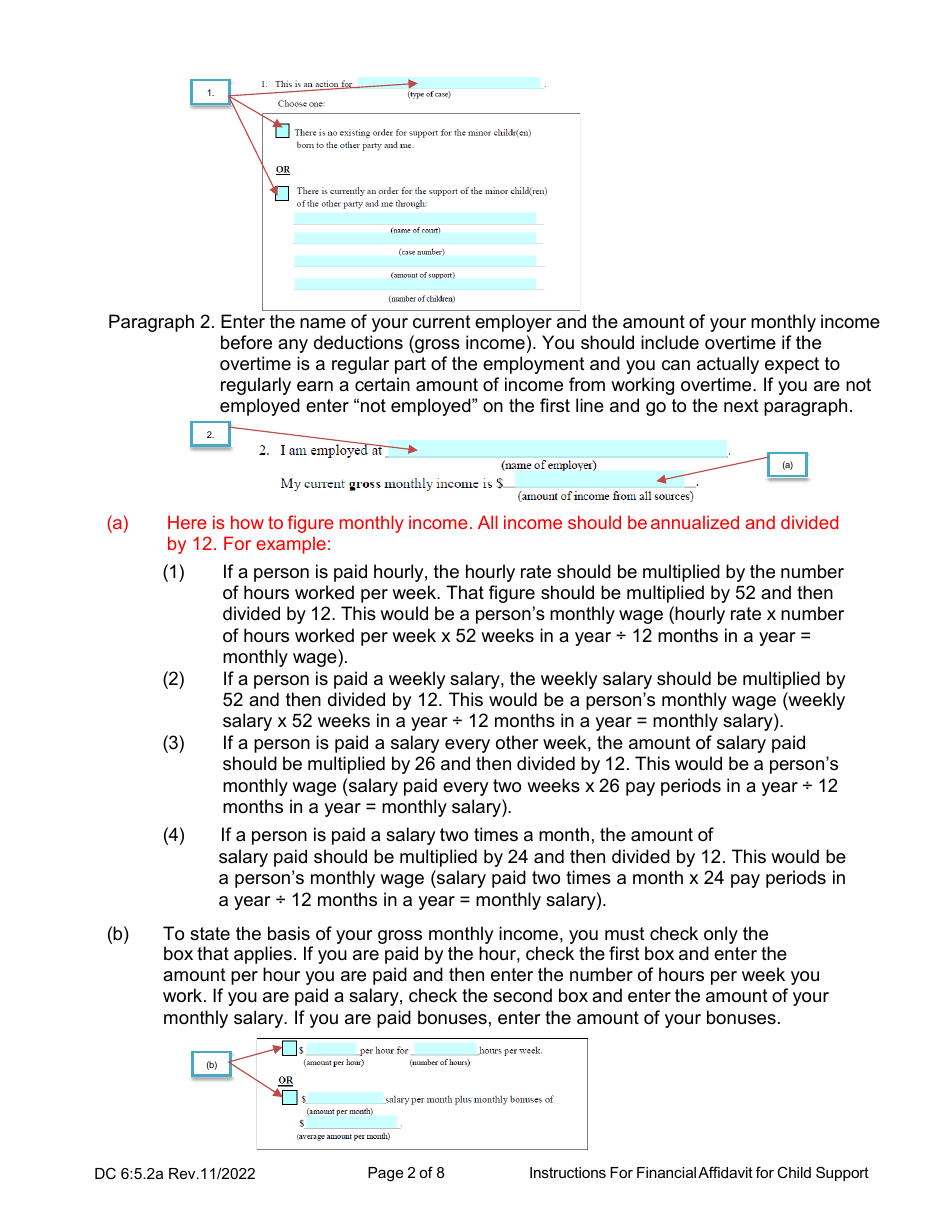 Instructions for Form DC6:5.2 Financial Affidavit for Child Support - Nebraska, Page 2