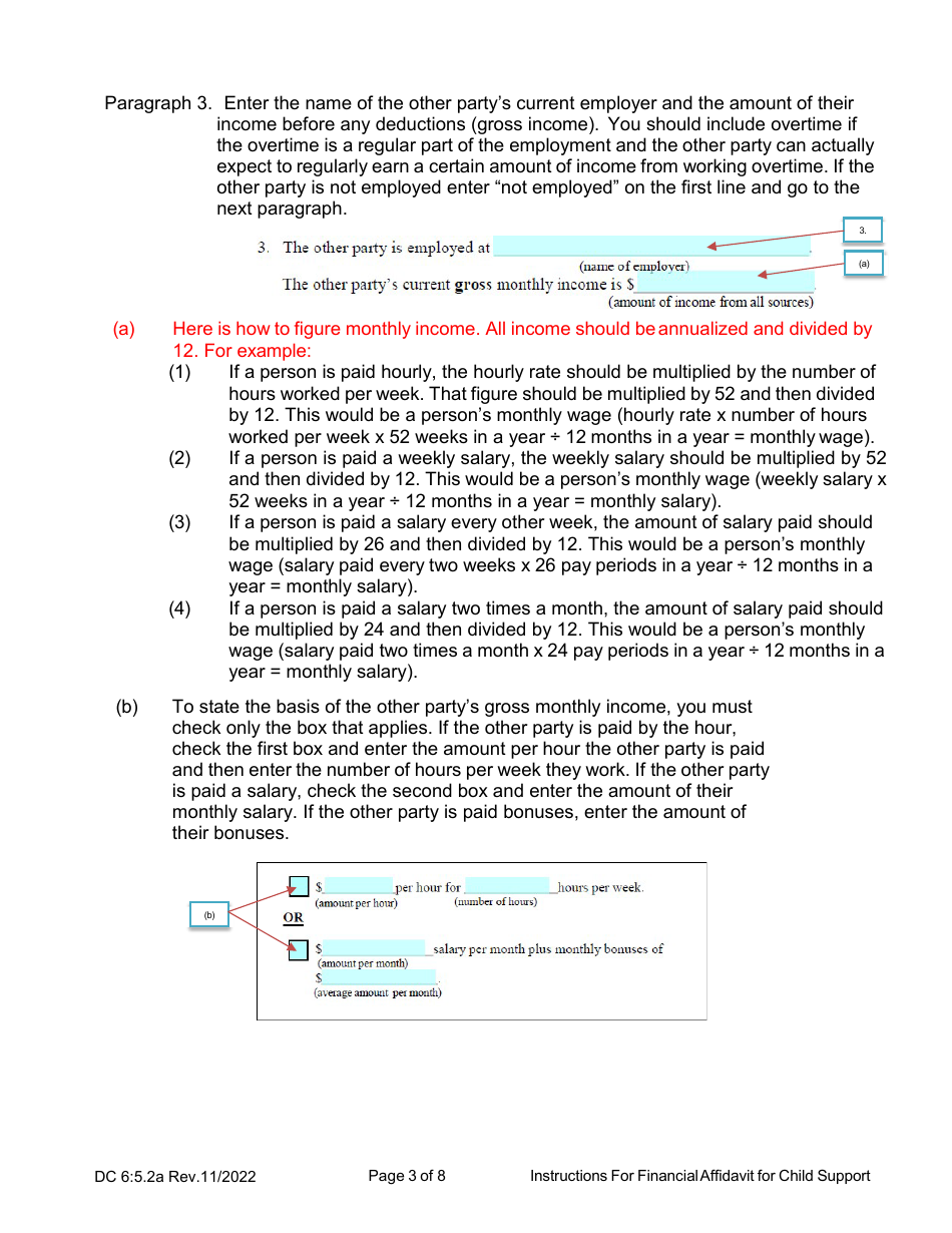 Instructions for Form DC6:5.2 Financial Affidavit for Child Support - Nebraska, Page 3