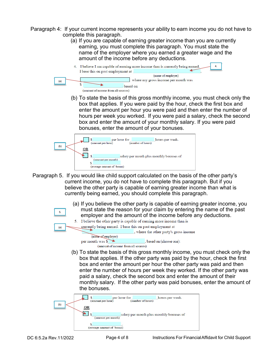 Instructions for Form DC6:5.2 Financial Affidavit for Child Support - Nebraska, Page 4