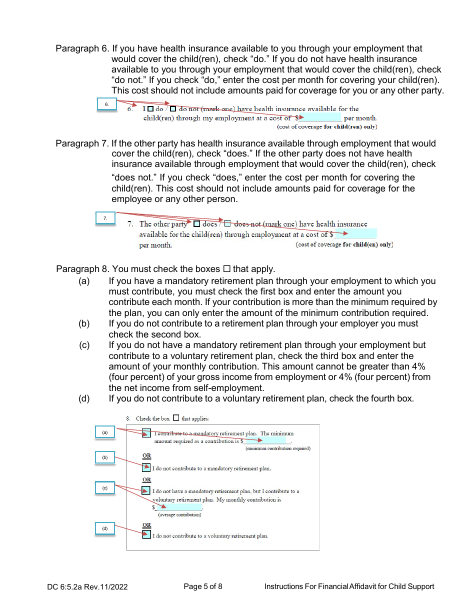 Instructions for Form DC6:5.2 Financial Affidavit for Child Support - Nebraska, Page 5