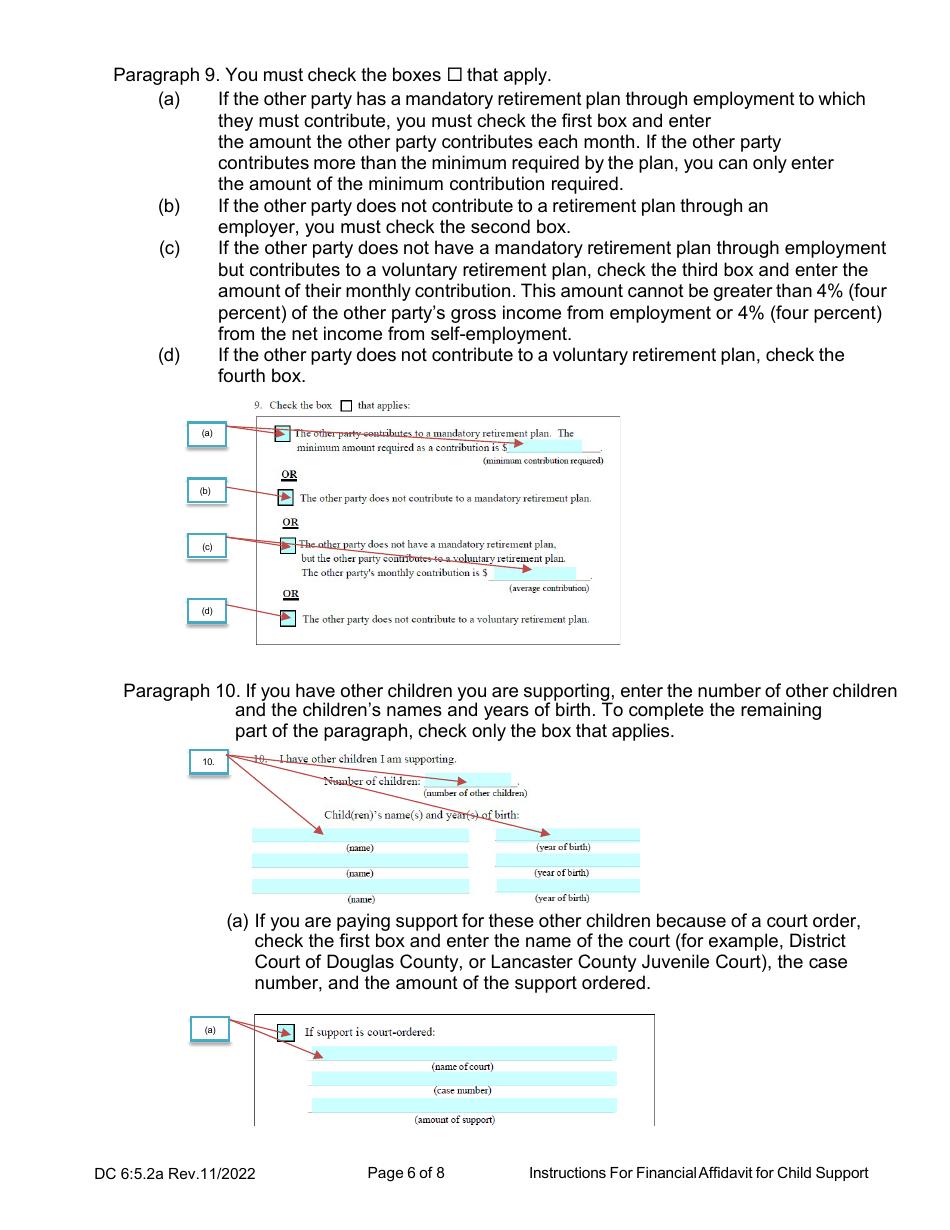 Instructions for Form DC6:5.2 Financial Affidavit for Child Support - Nebraska, Page 6