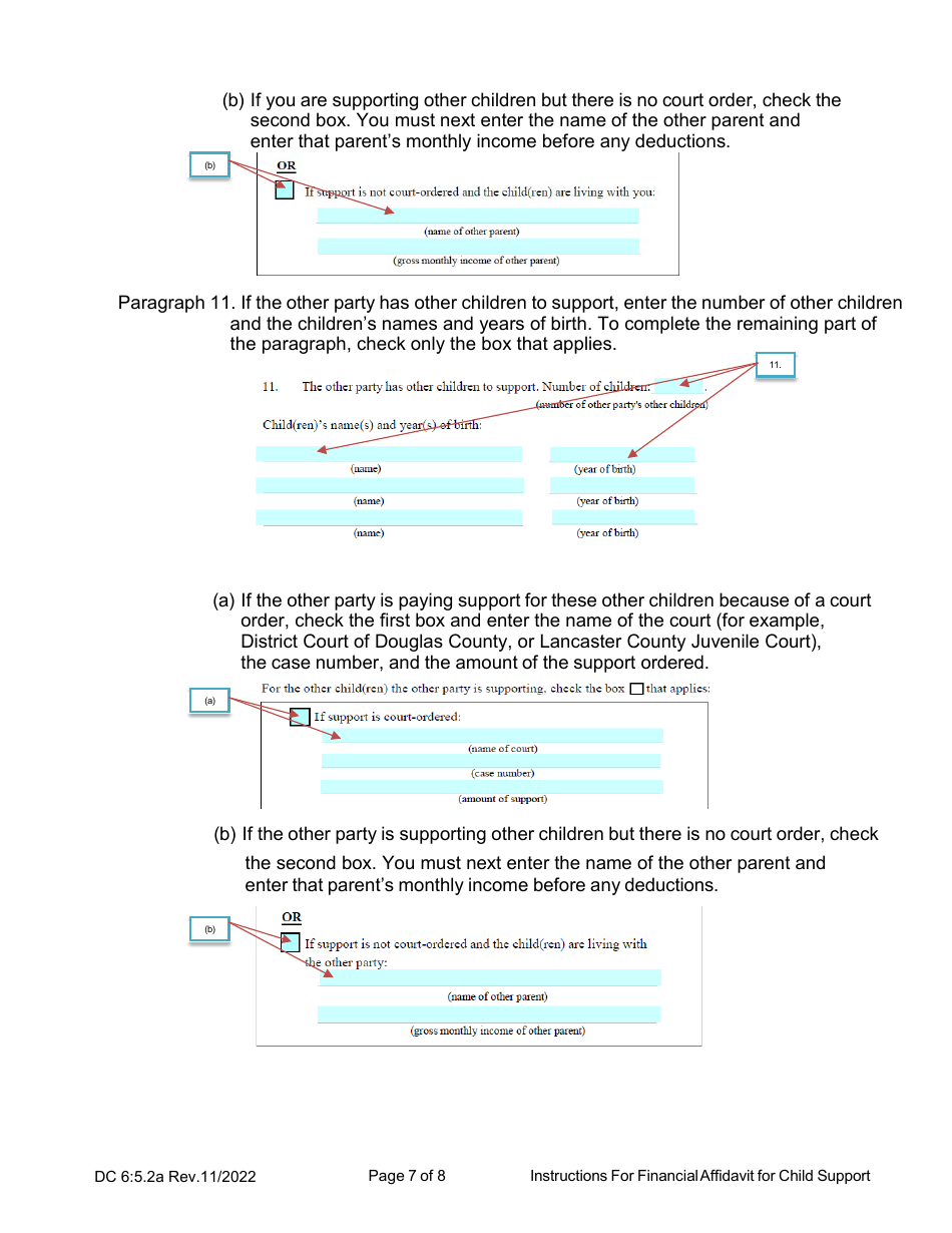 Instructions for Form DC6:5.2 Financial Affidavit for Child Support - Nebraska, Page 7