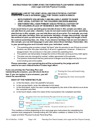Document preview: Instructions for Form DC6:5.38 Parenting Plan Parent-Created (Joint Legal and Sole Physical Custody) - Nebraska