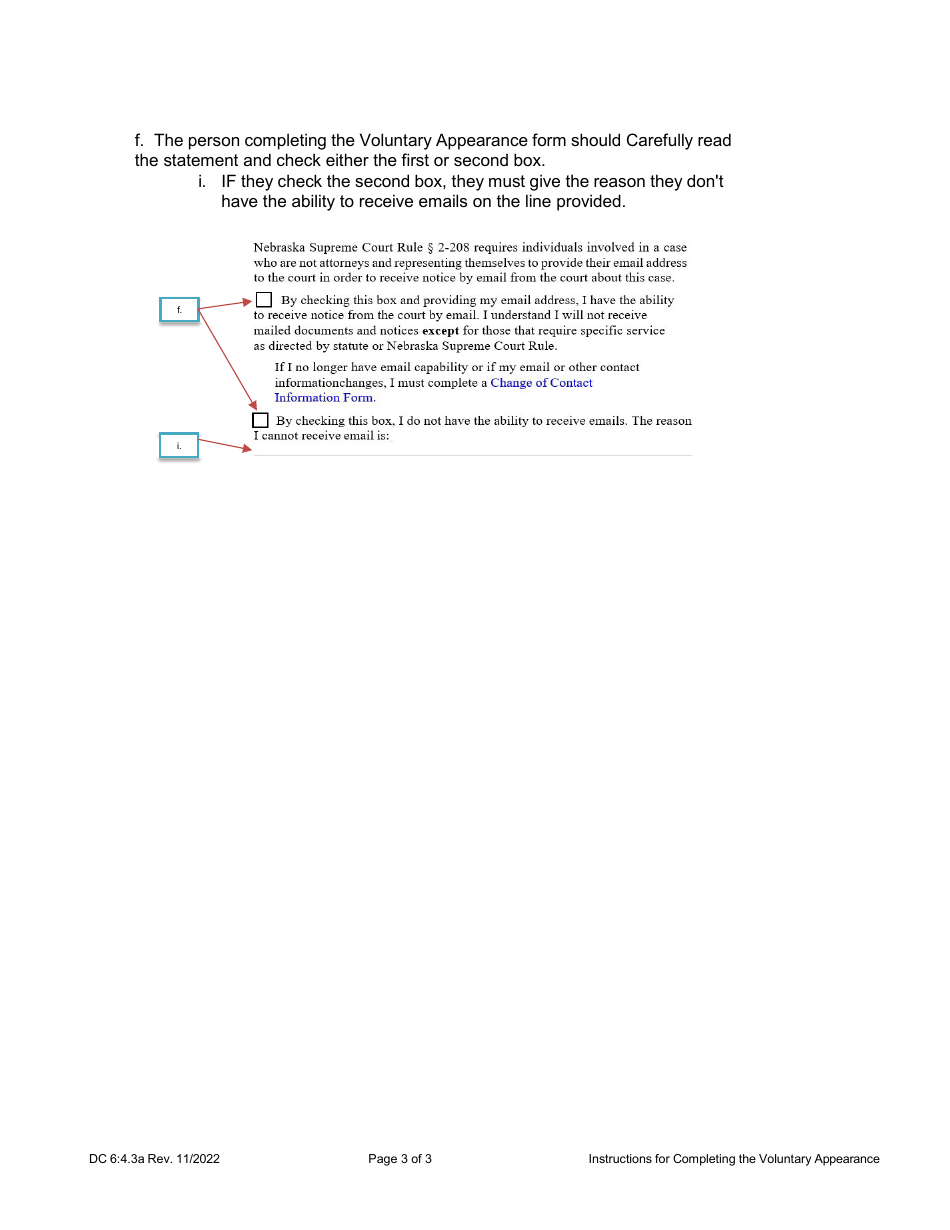 Instructions for Form DC6:4.3 Voluntary Appearance - Nebraska, Page 3