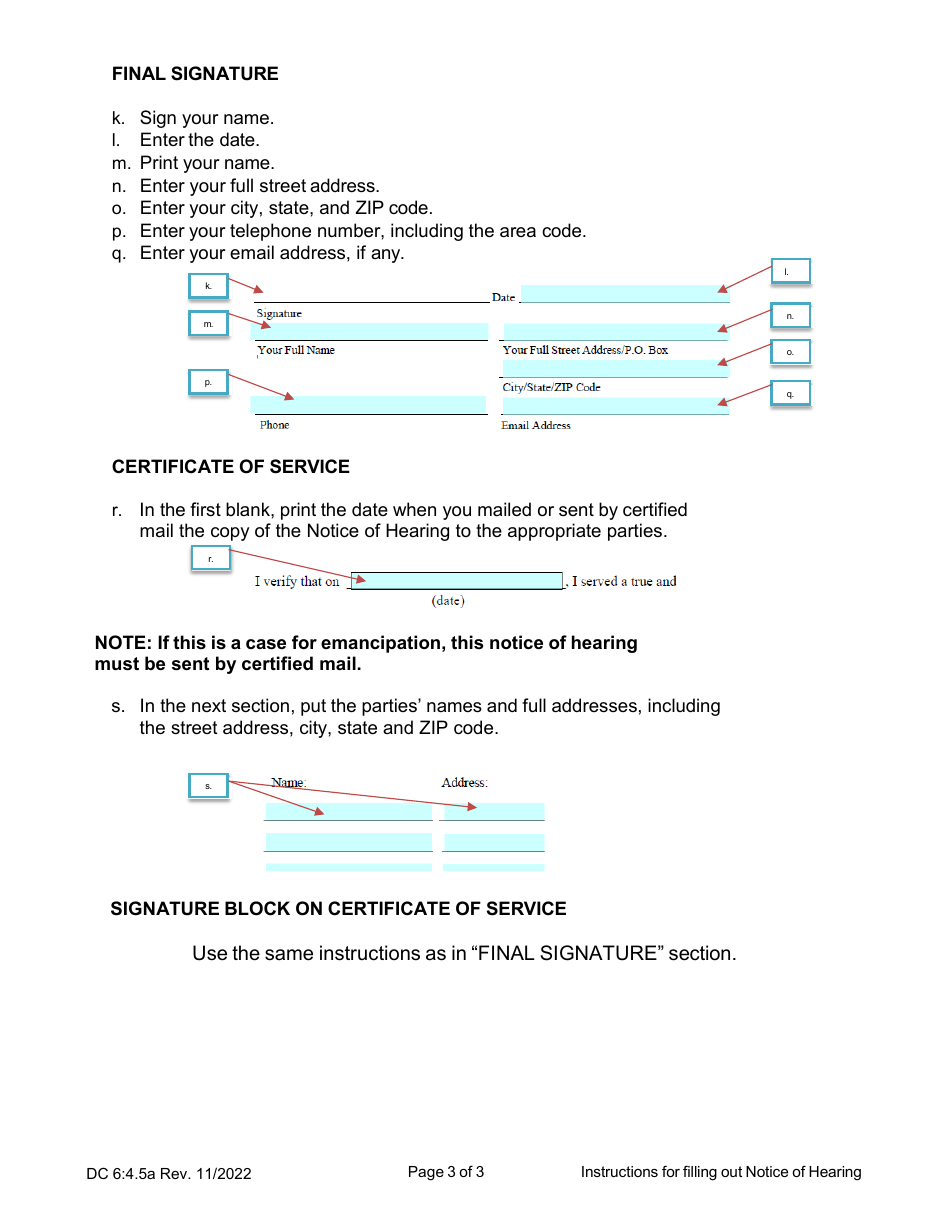 Instructions for Form DC6:4.5 Notice of Hearing and Certificate of Service - Nebraska, Page 3
