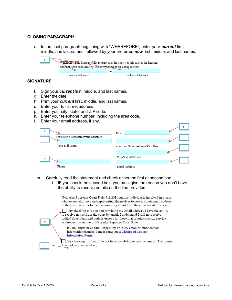 Instructions for Form DC6:9.1 Petition for Name Change (Adult) - Nebraska, Page 2