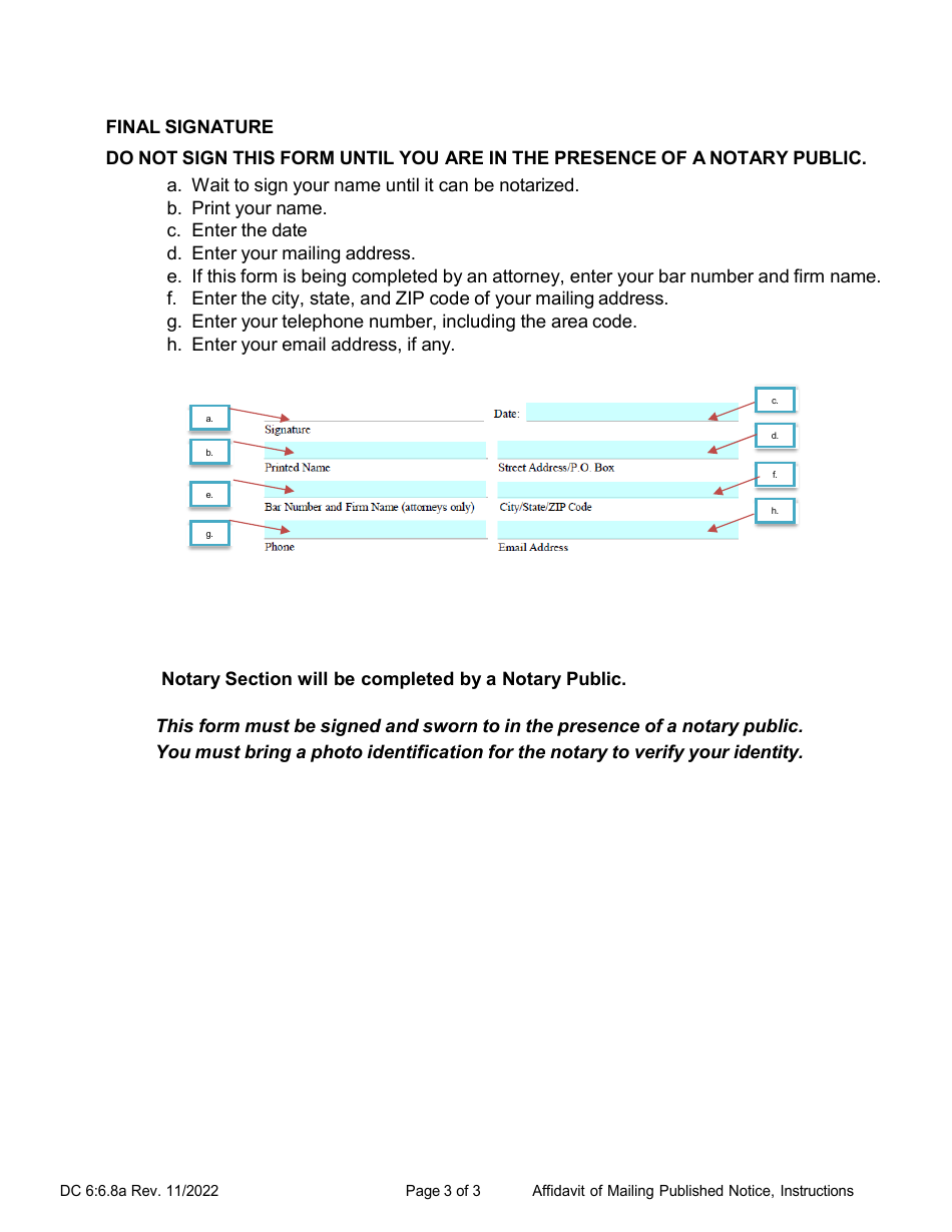 Instructions for Form DC6:6.8 Affidavit of Mailing Published Notice - Nebraska, Page 3