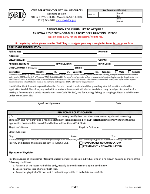 DNR Form 542-0422  Printable Pdf