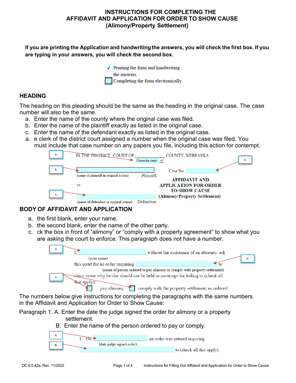 Download Instructions for Form DC6:5.42 Affidavit and Application for ...
